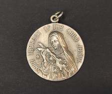 STERLING SILVER Saint Theresa Catholic Medal Pendant Signed Antaya