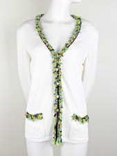 ESCADA White Fringe Cardigan Knit Beaded Sweater Woman Top Size 44 L Vintage