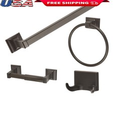 560854 4 Piece Bath Kit Zinc Wall Mount Towel Bar Toilet Paper Holder Hook Set