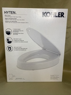 KOHLER Hyten Elevated Quiet-Close Elongated Toilet Seat in White 25875-0
