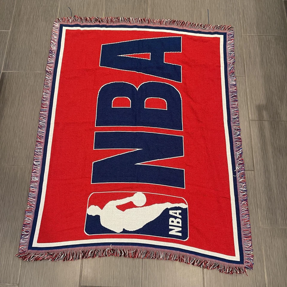 NBA Blanket Woven Fringed Throw Red Blue White NBA Basketball Tapestry Made USA - Image 3 of 4