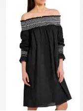 Maje Sz 1 Raffy Black Embroidered Off Shoulder Knee Length Dress EXCELLENT