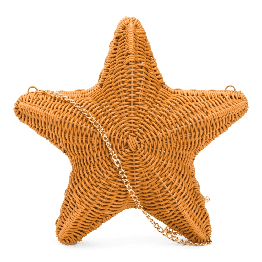 Star-Shaped Woven Crossbody Bag with Gold Chain