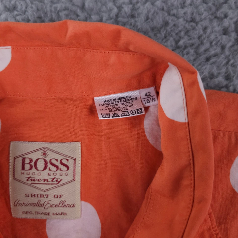 Vintage Hugo Boss Twenty Shirt Mens 42 16 1/2 Orange White Polka Dot Button Up - Image 4 of 4