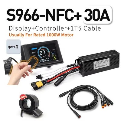 E-bike 17A 26A 30A Sine Wave Controller+S966 (NFC) Color Display +Throttle Sets