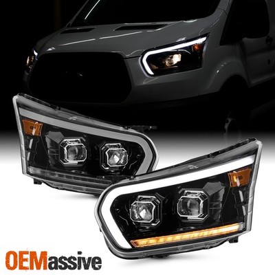 For 15-23 Ford Transit 150 250 350HD Projector Glossy Black Headlights w/LED DRL