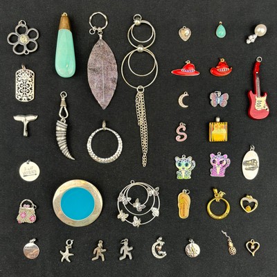 36 Jewelry Pendants; Craft / Some Wearable; hat, kitty, guitar, pineapple & more