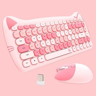 Cute Cat Keyboard and Mouse Combo, TzBBL Keyboard and Mouse Set, Compatible w...