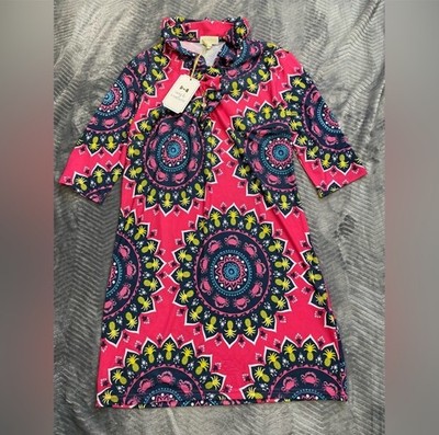 Simply Southern Dress Small NWT Aly Pineapple Crab Ruffle 3/4 Sleeve