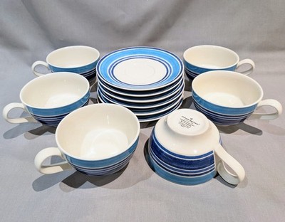 Johnson Brothers Bauernhaus Küche blau gestreift 12-teiliges Teeservice Tassen & Untertassen