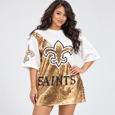 New Orleans Saints White and Gold Sequin Jersey Party Dress