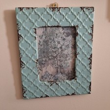 ceramic glossy frame with artistic wallpaper green leaves sealed at back vintage