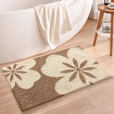 Flower Pattern Bath Rug Mat Super Absorbent, Non-Slip Bathroom Carpet with