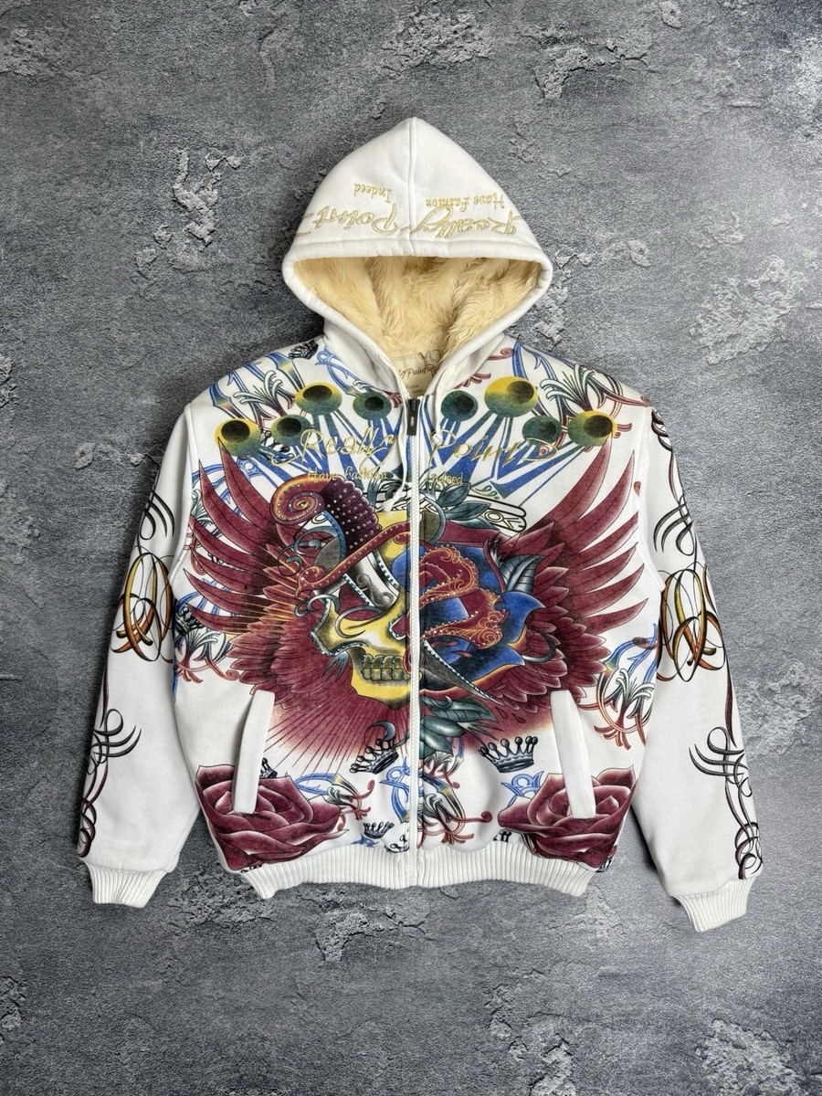 トップス 00s PHILIPP PLEIN skull velour jaket Y2K NYC Skull Y2K Velour Hoodie