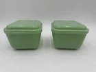 Vintage Fire King Jadite Philbe Refrigerator Dishes W/Lids Set Of 2 EUC