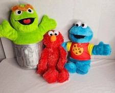 Sesame Street Plush Toy Lot Elmo Cookie Monster Oscar Trash Can Gund Just Play