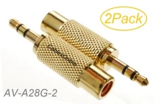 2-Pack 3.5mm Stereo TRS Male Plug to RCA Female Jack Audio Adapters, AV-A28G-2