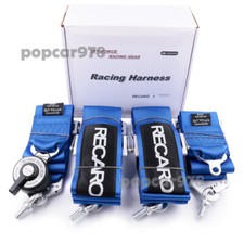 Blue RECARO 4 Point 3" Racing Seat Belt Quick Release Seatbelt Snap-On Harness