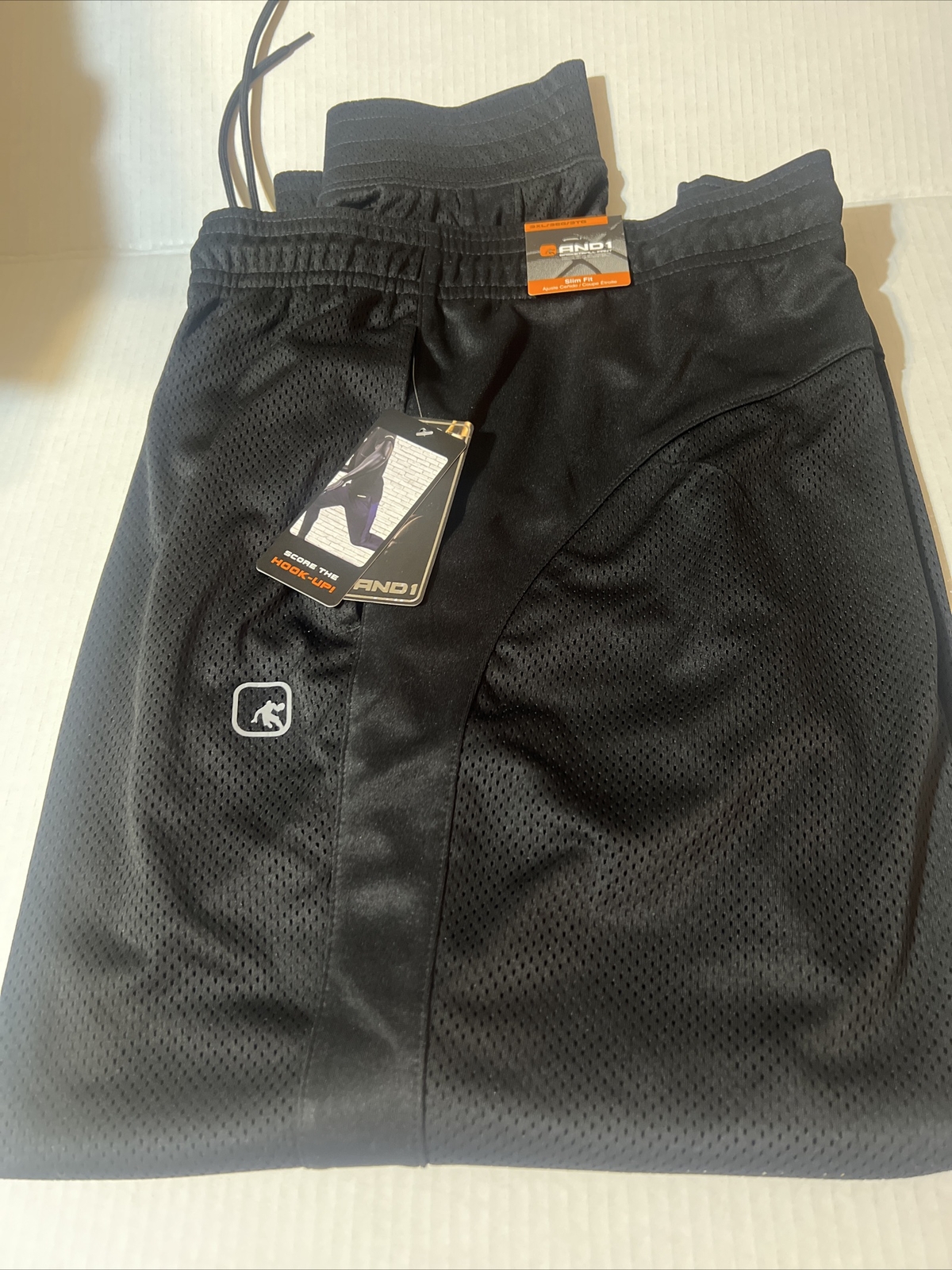 Mens 3XL AND1 Black Mesh Track Pants Slim Fit Jog Basketball Run for