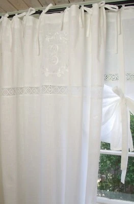 EMILIA Weiß Deko Gardine 140x300 cm 2 STÜCK bestickt Shabby Landhaus Vintage - Bild 1 von 4