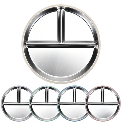 Stainless Steel Kids Plates with Three Compartments Kids Dinnerware（Free Spoon）