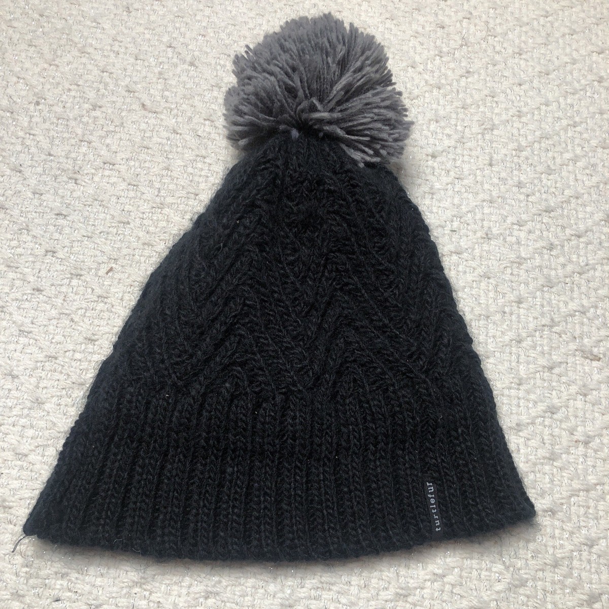 Turtlefur knit pom fleece lined acrylic one size black  display picture 1