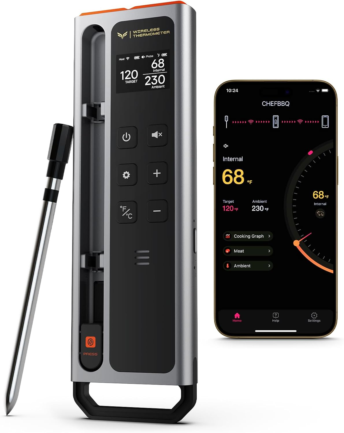Meat Thermometer Digital Wireless, 800FT Long Range Bluetooth Cooking Thermom...-image