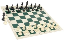 Black & White Chess Pieces & 20" Green Vinyl Board - Triple Weighted Chess Set