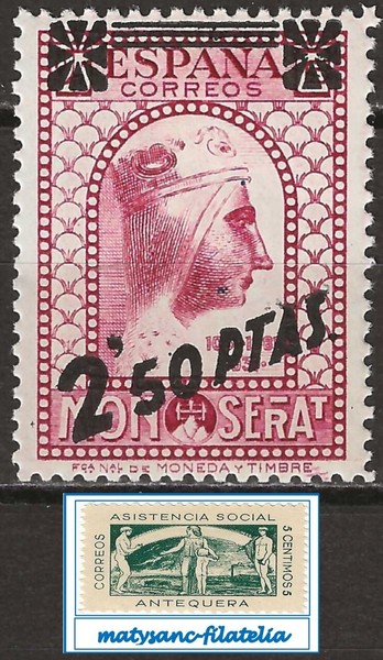 ESPAÑA 1938. EDIFIL 791. CON NÚMERO DE CONTROL AL DORSO. MNH***