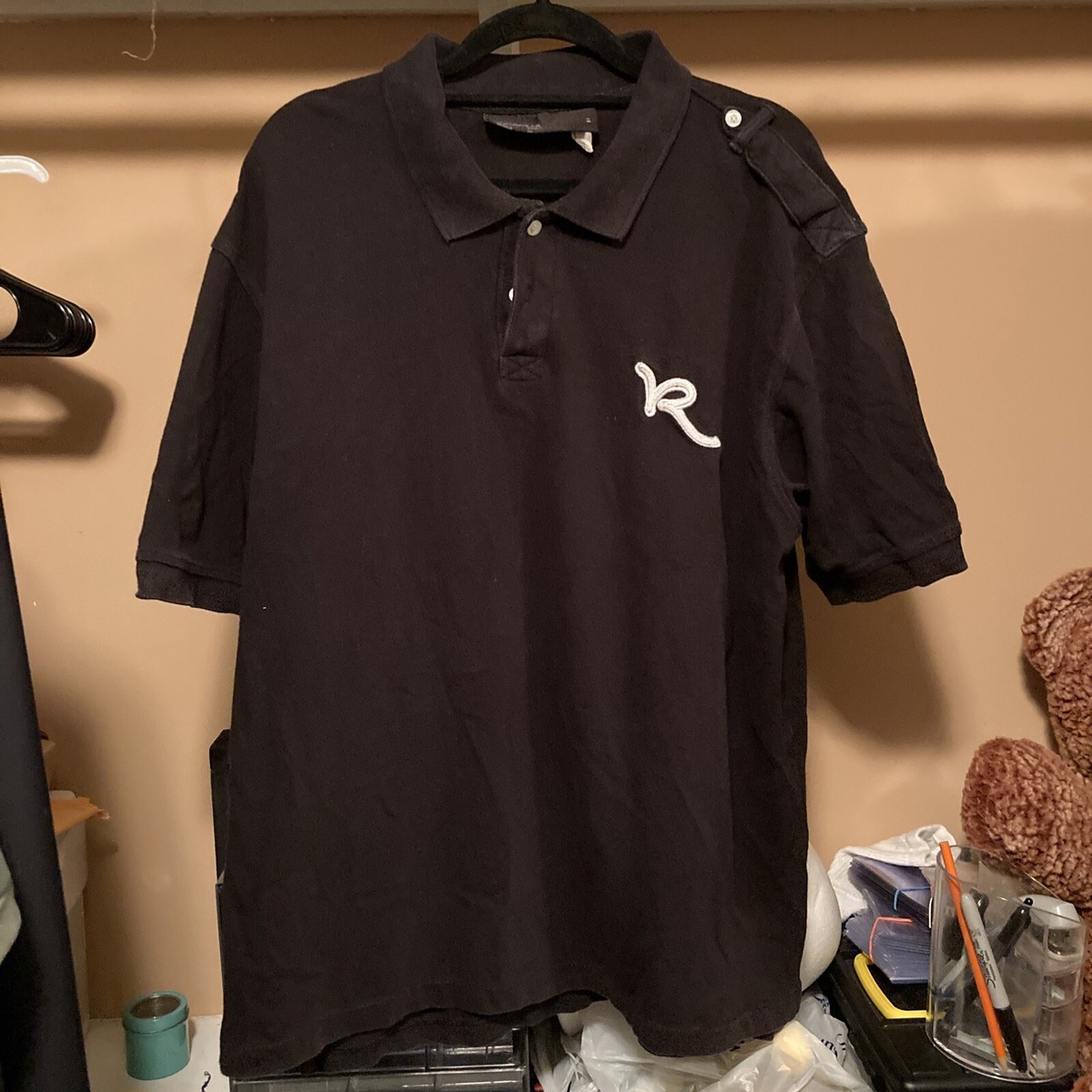 ROCAWEAR mens vintage Y2K polo t shirt black LARGE VGC White