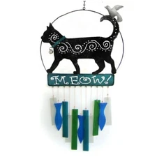 CUT GLASS CAT WIND CHIME MOBILE KITTIE MEOW KITTEN GEBLUEG443 NEW