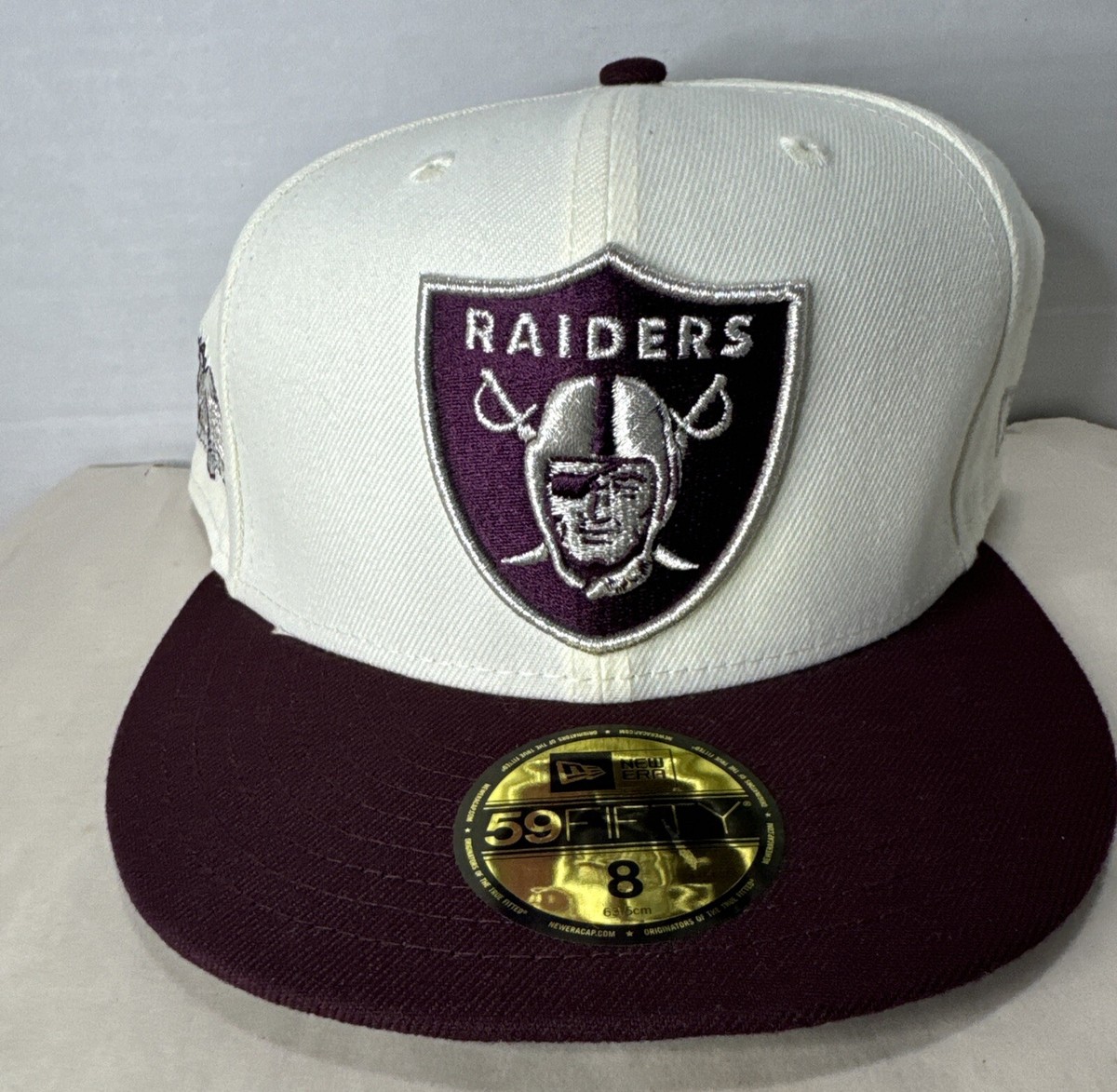 1993 RAIDERS -Fitted Ivory/ Maroon Sz New Era 59fifty