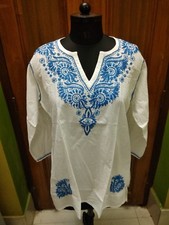 HANDMADE ETHNIC M 40" KURTA 100 COTTON CHIKAN EMBROIDERY KURTI TOP TUNIC DRESS