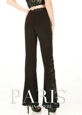 Mon Cheri Paris ARTSY Black Jersey Women's Flare pants Size 0 Embellished #CB2