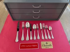 128 Piece Cutlery Set Christofle Ribbons Silver Plated Very Good Condition