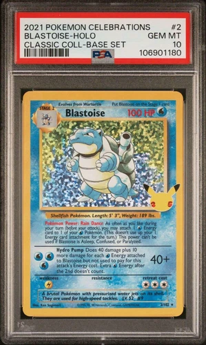 PSA 10 Blastoise 2/102 Base Set Holo Celebration Classic Collection Pokemon 2021