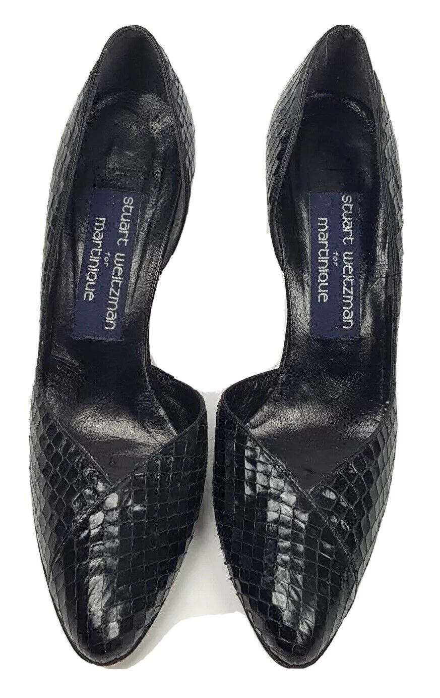 Stuart Weitzman for Martinique shoes 7 black snakeskin d'orsay pumps ...