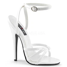 Domina 108 White Patent 6" Spiked Heels Ankle Strap Stiletto Shoes NY RESTOCKED