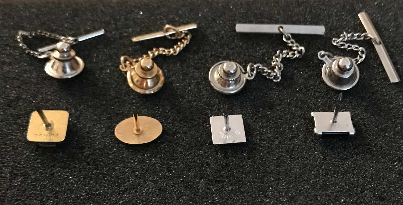 Lot of 4 Midcentury Tie Tack Pins Square Oval Mother Pearl Hematite Swank Soluda