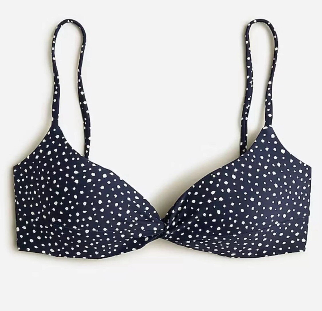 J.CREW Women's Twist Front Bikini Top Navy White Polka Dot Size XXL BH536
