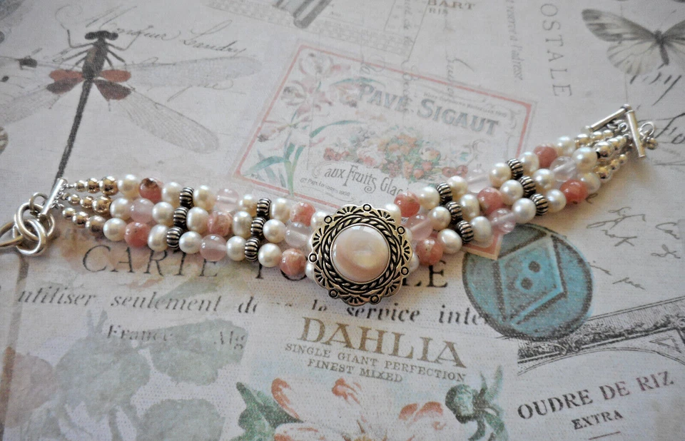 Carolyn Pollack Oxidized Sterling Silver MOP Pink Quartz Bead Bracelet 42CPC - Image 4 of 4