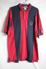 Vintage Olympics Polo Shirt Mens XL Striped Champion USA Logo 80's 90's
