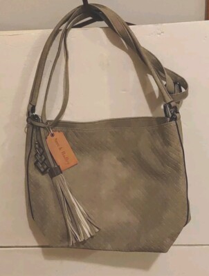 Sam Hadley Gray Faux Leather Hobo Bag Gray And White Tassel