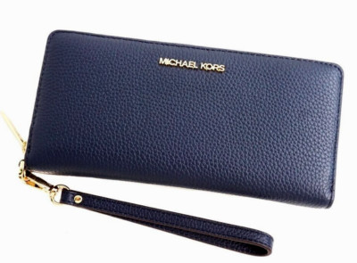 New Michael Kors Jet Set Large Travel Continental Wallet Leather Navy