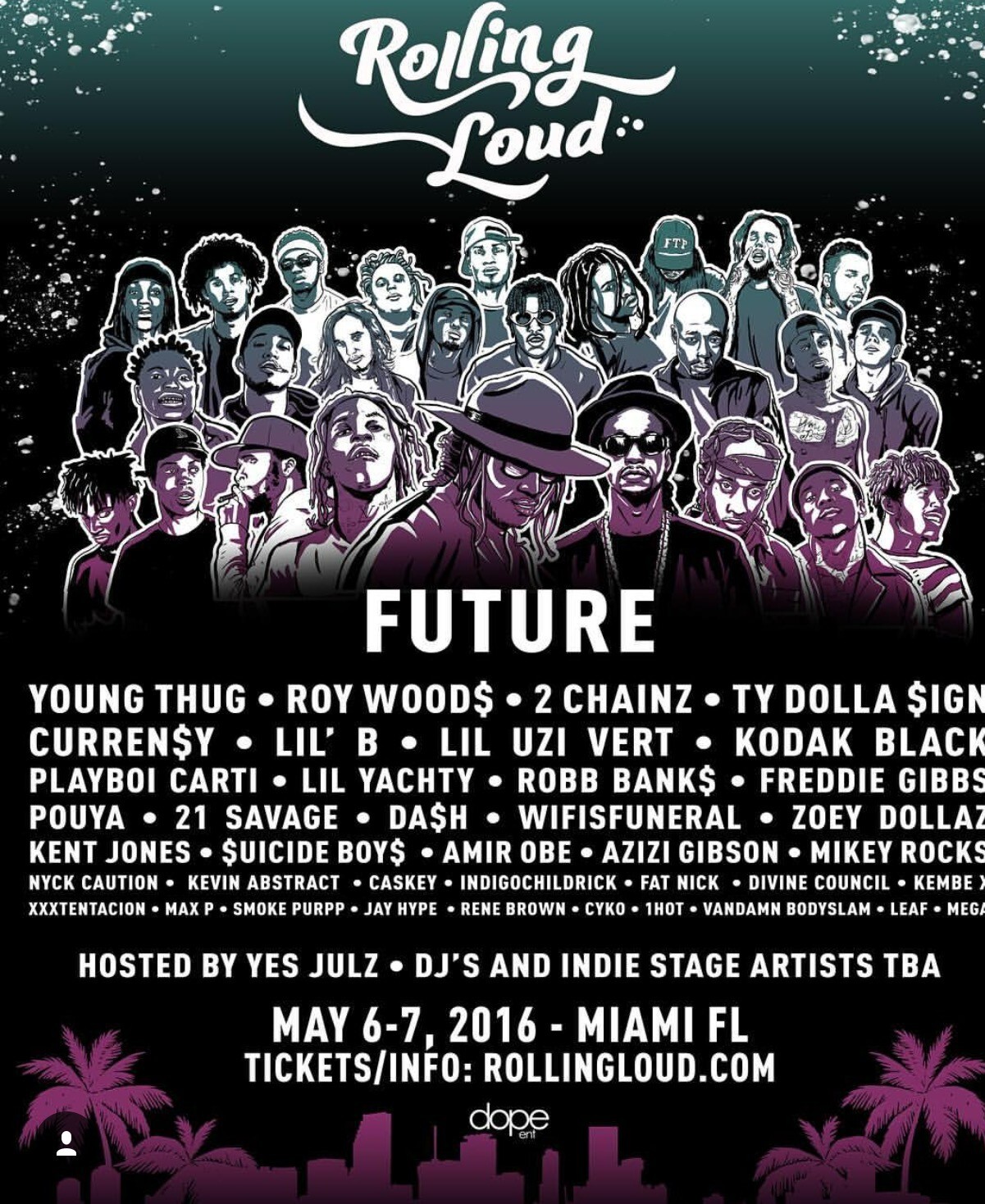 Music Festival 2016 Rolling Loud Miami 11x14 reprint POSTER Future 2 Chainz