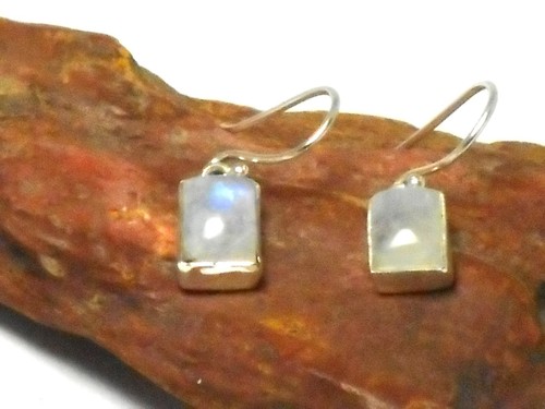 Orecchini Pendenti A Goccia Argento Sterling 925 Pietra Preziosa Rettangolari LUNA - Foto 2 di 5