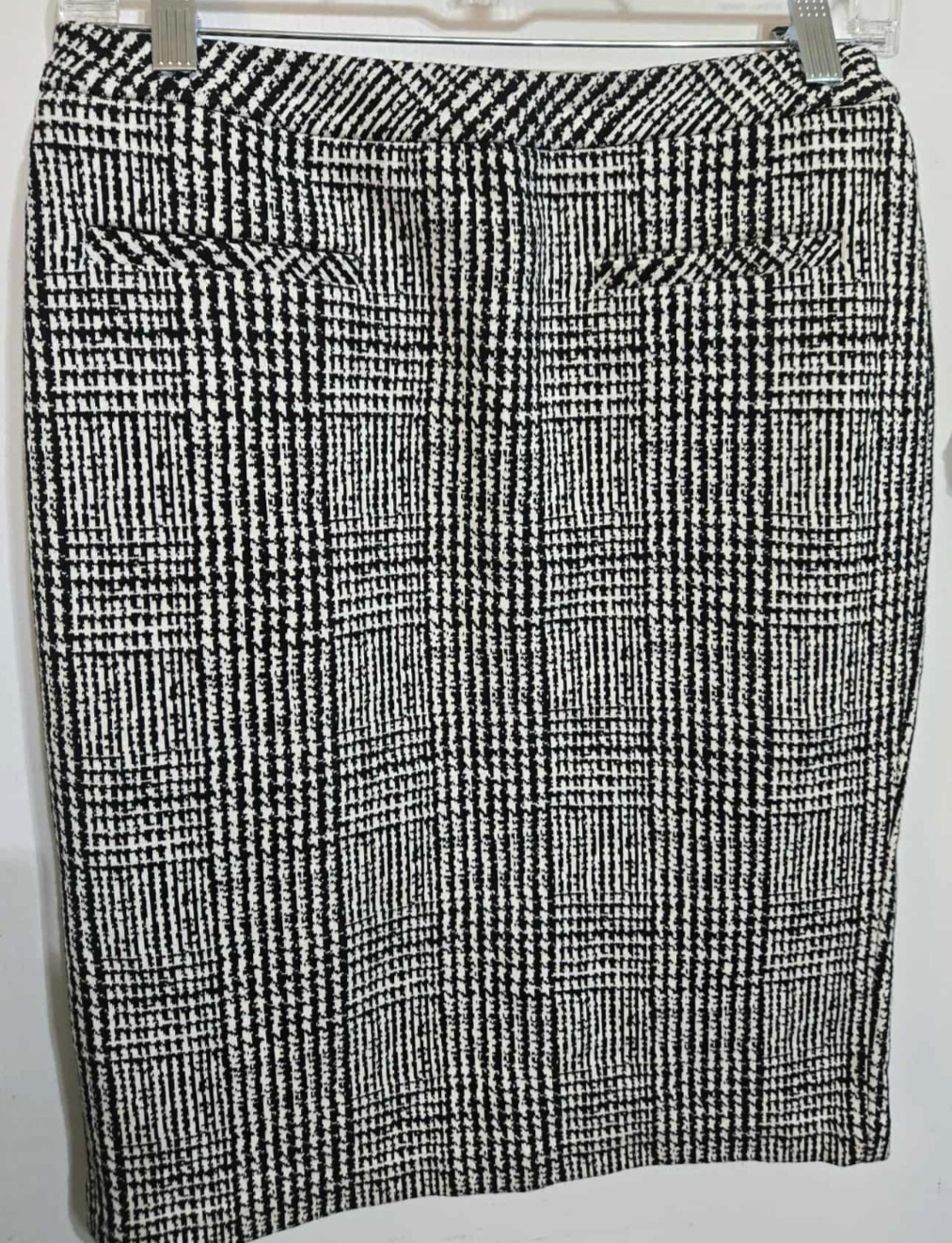 Talbots Size 2 Black White Houndstooth Pencil Cotton Blend Skirt Short B600