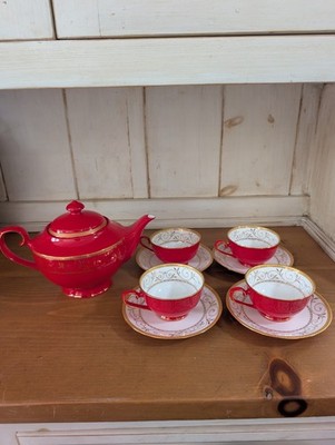 TEAVANA Exclusive Collection 10pc Ruby Filigree Bone China Tea Set Red Gold