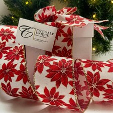 Christmas Ribbon Red Poinsettia 5 Metre Wire Edged Garlands Bows Crafts 'Settia'
