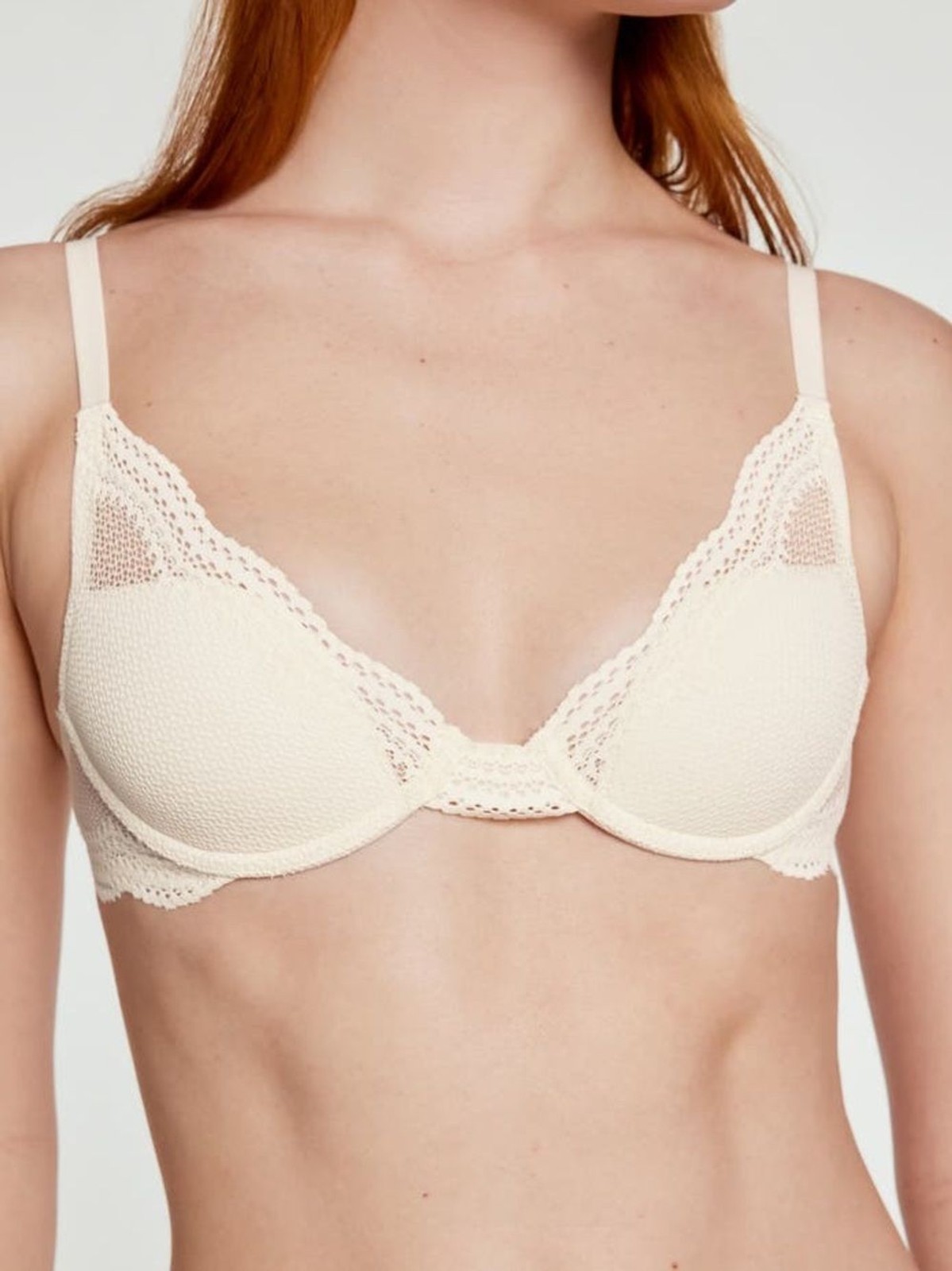 NWT Pepper Signature All You Bra 40B Ecru Lace Underwire Plunge Lightly Lined